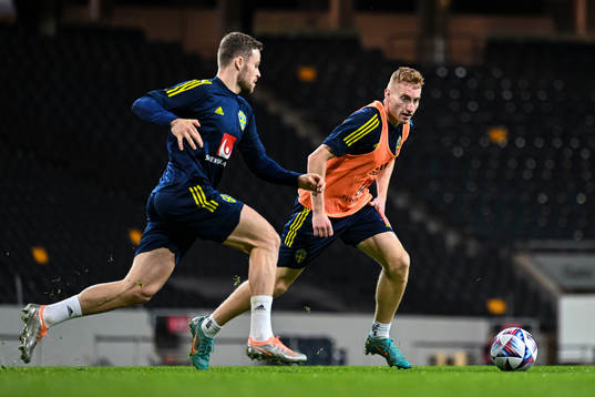 Gabriel Gudmundsson and Dejan Kulusevski of the Swedish
