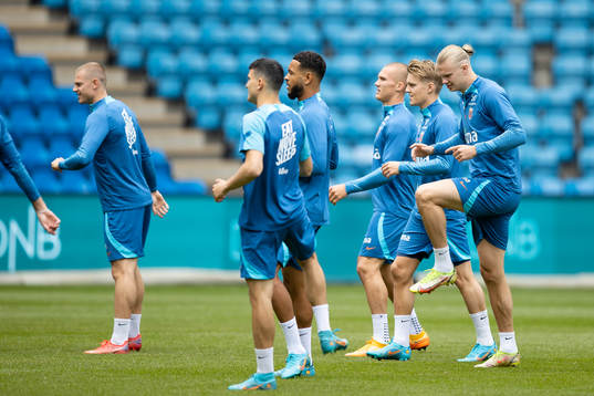 Martin Ødegaard and Erling Braut Haaland of the Norwegian
