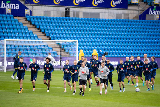 Players of the Swedish national football team warming up