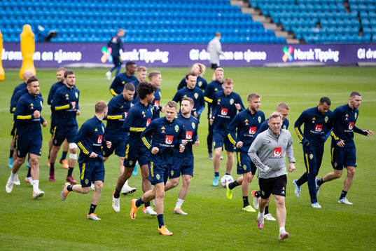 Players of the Swedish national football team warming up