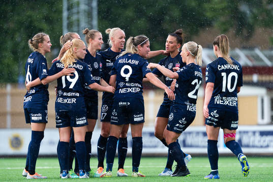 FC Rosengårds spelare jublar med Loreta Kullashi