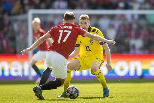 Fredrik Bjørkan of Norway and Dejan Kulusevski of Sweden