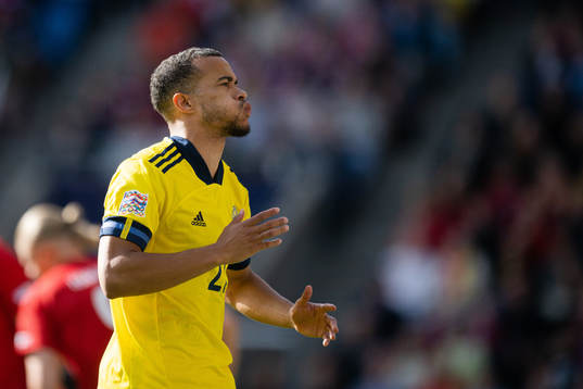 Robin Quaison of Sweden looks dejected