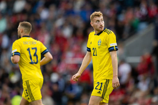 Jesper Karlström and Dejan Kulusevski of Sweden