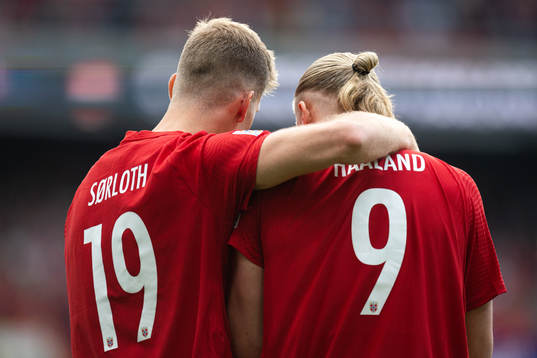 Alexander Sørloth and Erling Braut Haaland of Norway