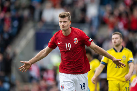 Alexander Sørloth of Norway celebrates the 3-1 goal