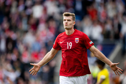 Alexander Sørloth of Norway celebrates the 3-1 goal