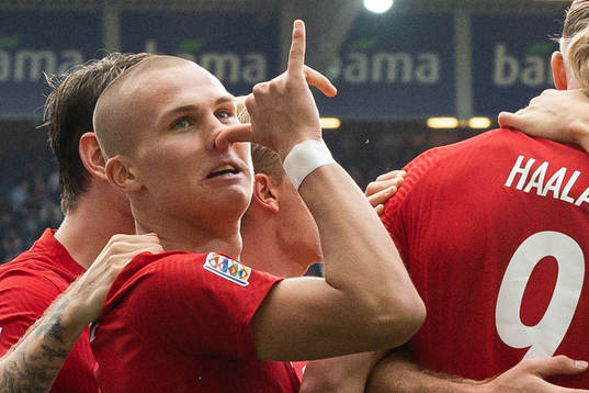 Leo Østigård of Norway celebrate the 2-0 goal