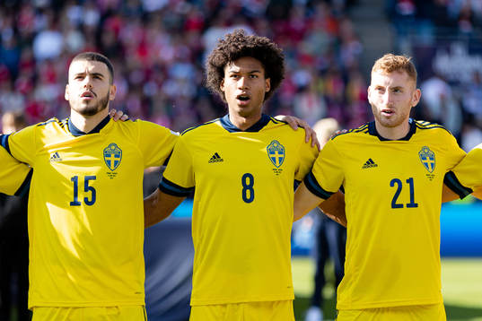 Edvin Kurtulus , Jens Cajuste and Dejan Kulusevski of Sweden