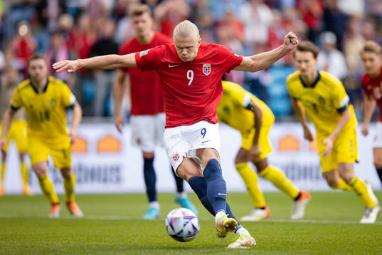 Erling Haaland of Norway scores 2-0 from the penalty spot