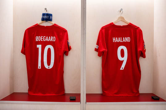 The kits of Martin Ødegaard and Erling Braut Haaland of