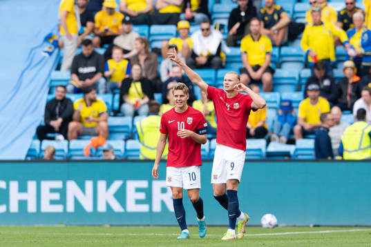 Martin Ødegaard and Erling Braut Haaland of Norway