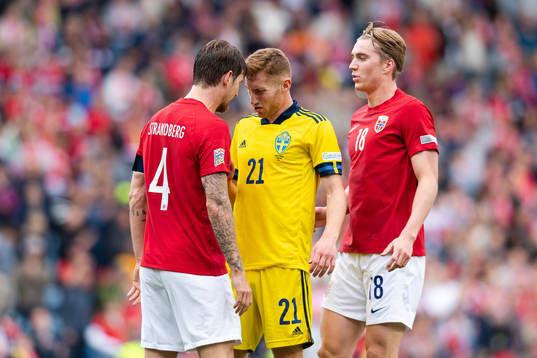 Dejan Kulusevski of Sweden against Stefan Strandberg and