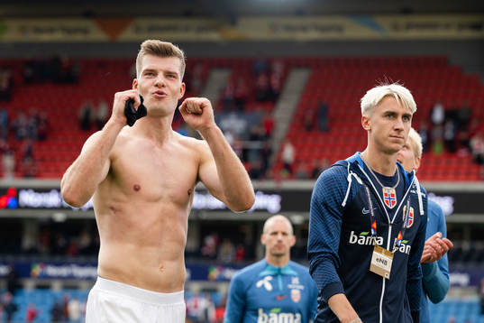 Alexander Sørloth of Norway celebrates