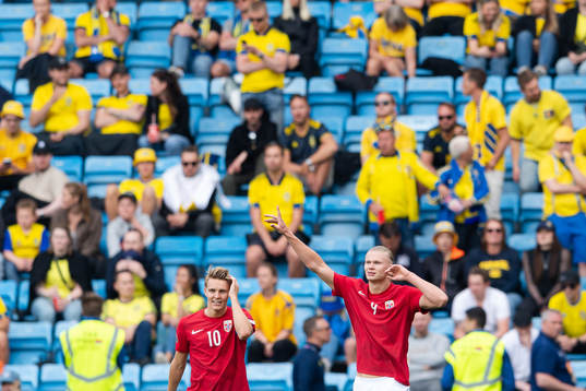 Martin Ødegaard and Erling Braut Haaland of Norway