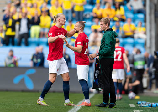 Erling Braut Haaland and Veton Berisha of Norway