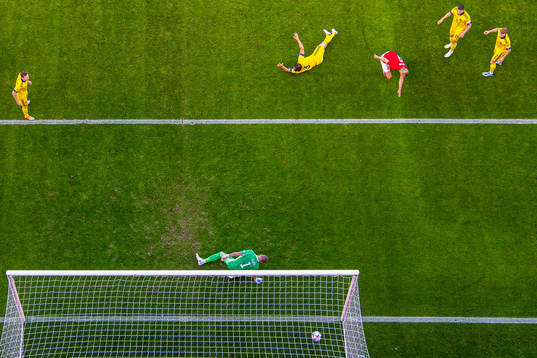 Erling Braut Haaland of Norway scores the 1-0 goal past
