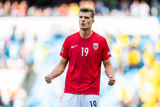 Alexander Sørloth of Norway celebrates