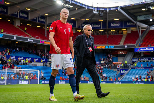 Erling Braut Haaland of Norway and Geir Ellefsen, head of