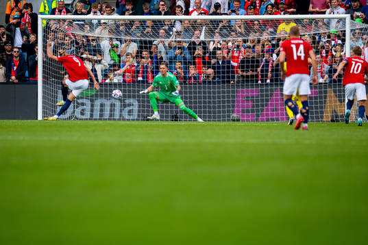 Erling Braut Haaland of Norway scores the 2-0 behind