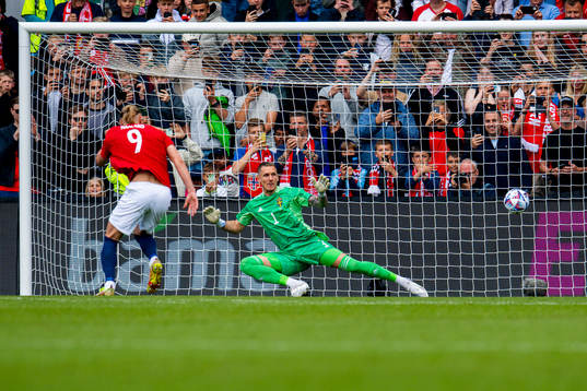 Erling Braut Haaland of Norway scores the 2-0 behind