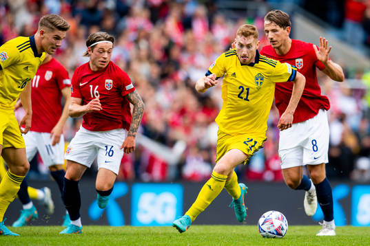 Patrick Berg of Norway and Dejan Kulusevski of Sweden