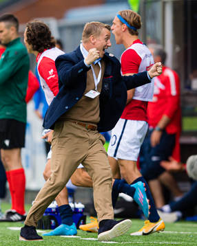 Leif Gunnar Smerud, head coach of Norway, celebrates at the