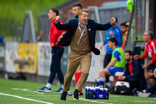 Leif Gunnar Smerud, head coach of Norway, celebrates at the