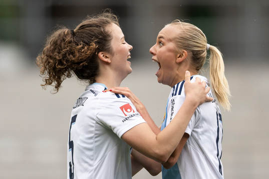 Djurgårdens Julia Walentowicz och Sara Lilja Vidlund jublar