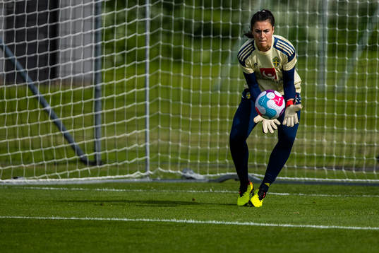 Goalkeeper Zecira Musovic of the Swedish women's national