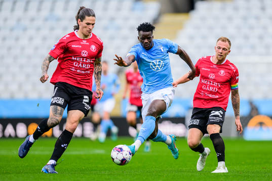 Trelleborgs Isak Jönsson och Jesper Modig mot Malmö FFs