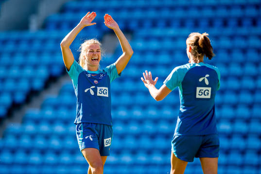 Ada Hegerberg and Caroline Graham Hansen of the Norwegian