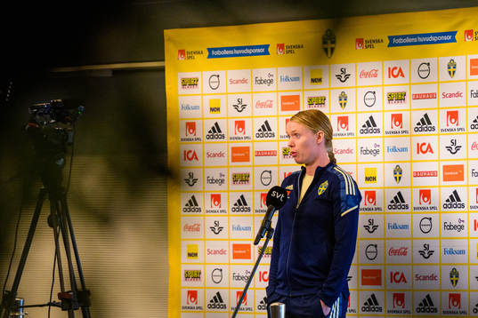 Goalkeeper Hedvig Lindahl is interviewed by the media