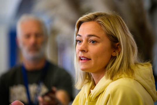Fridolina Rolfö is interviewed by the media