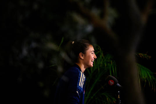 Goalkeeper Zećira Mušović is interviewed by the media
