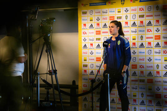 Goalkeeper Zećira Mušović is interviewed by the media