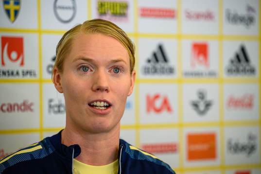 Goalkeeper Hedvig Lindahl is interviewed by the media