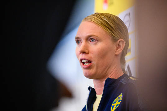 Goalkeeper Hedvig Lindahl is interviewed by the media