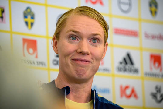 Goalkeeper Hedvig Lindahl is interviewed by the media