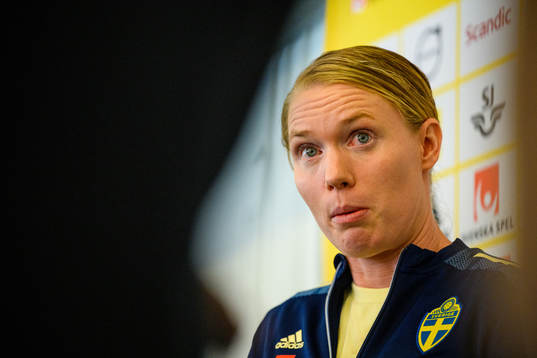 Goalkeeper Hedvig Lindahl is interviewed by the media