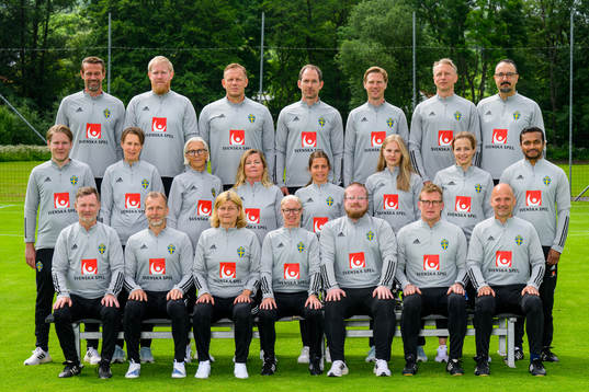 Staff of the women's national football team of Sweden poses
