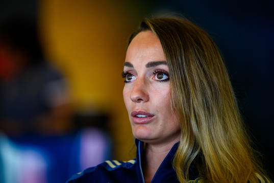 Kosovare Asllani is interviewed by the media