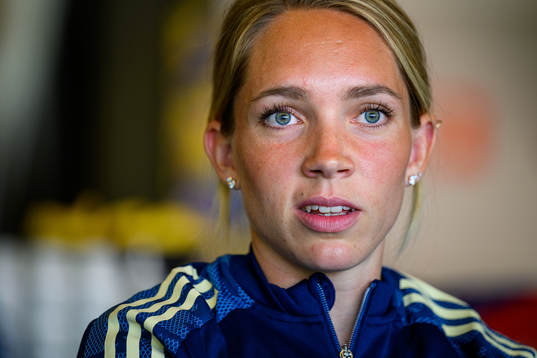 Elin Rubensson is interviewed by the media