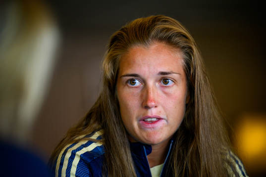 Filippa Angeldahl is interviewed by the media
