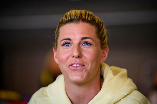 Olivia Schough is interviewed by the media