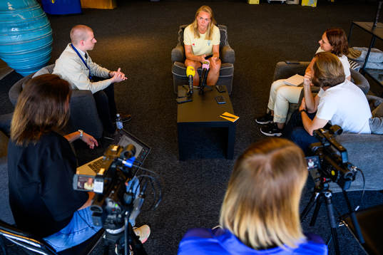 Magdalena Eriksson is interviewed by the media