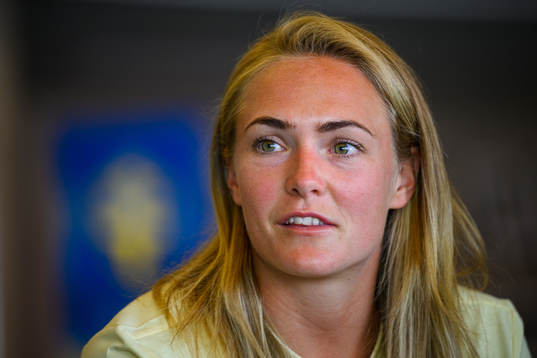 Magdalena Eriksson is interviewed by the media