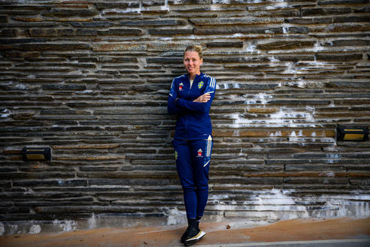 Goalkeeper Jennifer Falk poses for a portrait