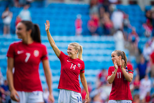 Ada Martine Stolsmo Hegerberg and Guro Reiten of Norway