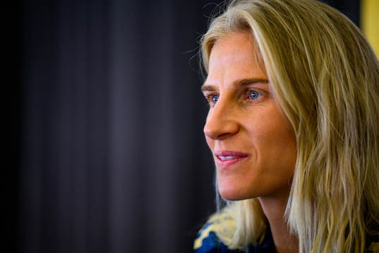 Sofia Jakobsson is interviewed by the media